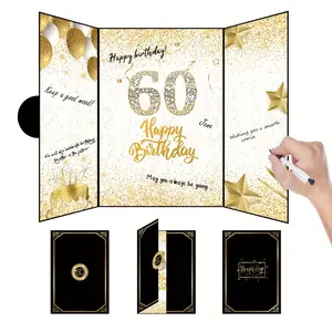 60th Birthday Celebration Guest Book, Gold 1965 Party Decoration, Paper Guestbook, Signature Book for Men Women, Party Supplies