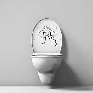 Toilet Lid Decal Sticker - Funny Face with Closed Nose for Toilet Cover - Original Decor for Bathroom - Girls and Boys, Children Washrooms - Toilet Rules Sign 7.87x7.87