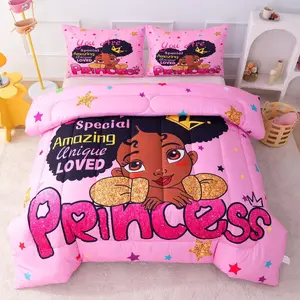 3pcs African American Black Girl U-shaped Quilted Quilt Cover Set Bed Linens (1 Quilt+2 Pillowcases, without Pillow Core), Durable, Bedroom Series, Single Bed, Double Bed, Multiple Size Options, Suitable as a Gift