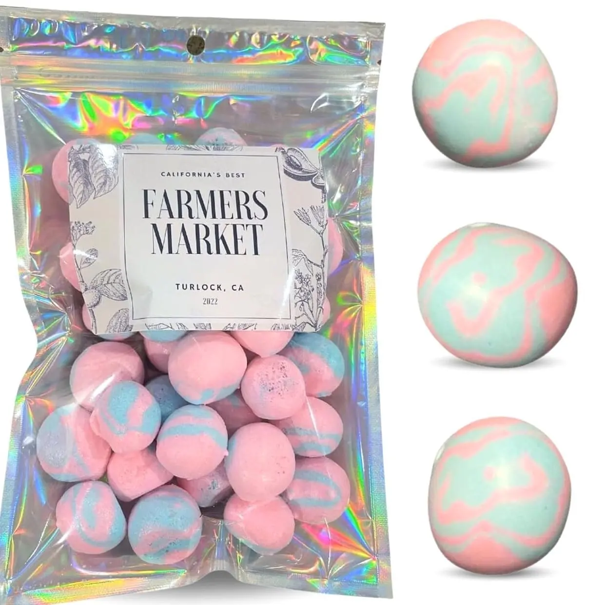 Farmers Market Cotton Candy Taffy - Blue And Pink, Freeze-Dried Freshness, Fluffy, Soft Texture - Whipped Cotton Candy Taffy, (2 oz)