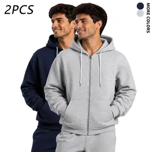 2-pack men’s zip-up hooded sweatshirt jacket set, long-sleeve solid color sports hoodie outerwear suitable for running and fitness training, casual long-sleeve hoodie top, wearable for gym, sports, and everyday casual wear.
