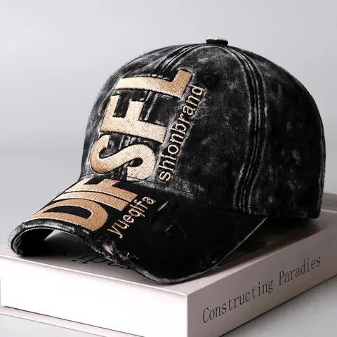 Street Style Vintage Baseball Cap with Embroidered Letter Print, Unisex Adjustable Sun Hat for All Seasons, Trendy Distressed Design, Casual Hat, Adjustable Streetwear Hat, Adjustable Snapback Cap