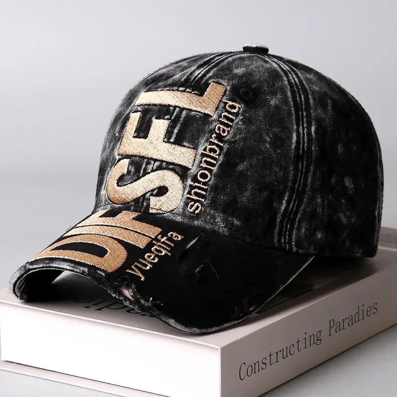 Street Style Vintage Baseball Cap with Embroidered Letter Print, Unisex Adjustable Sun Hat for All Seasons, Trendy Distressed Design, Casual Hat, Adjustable Streetwear Hat, Adjustable Snapback Cap