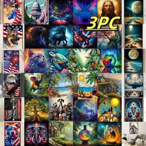 Diamond Painting Kits - Landscape/Floral/Portrait Themes | 3 Random Designs | Frameless Wall Art | Christmas/Birthday/Anniversary Gift | 30x30cm/30x40cm/40x40cm | Multiplayer Interactive DIY Craft