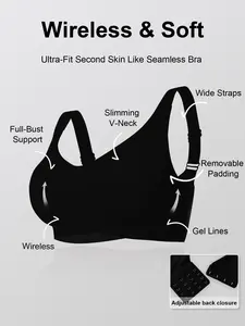 2pcs Ultra Soft Seamless Bra Wireless No Underwire Push Up Bra Set High Elasticity for Large Bust Daily & Gym Workout Bra Sports Bra Breathable Backless Sports Bra
