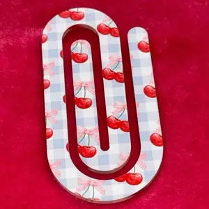 JUMBO Acrylic Paperclip Bookmark with Cherries and Hearts Design for Bookmarks and Office Supplies