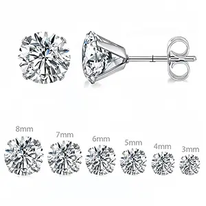 6 Pairs CZ Stud Earrings Set for Men & Women (3/4/5/6/7/8mm)  Hypoallergenic S925 Post | Waterproof & Sparkle Daily Studs | Multiple Piercing Essentials
