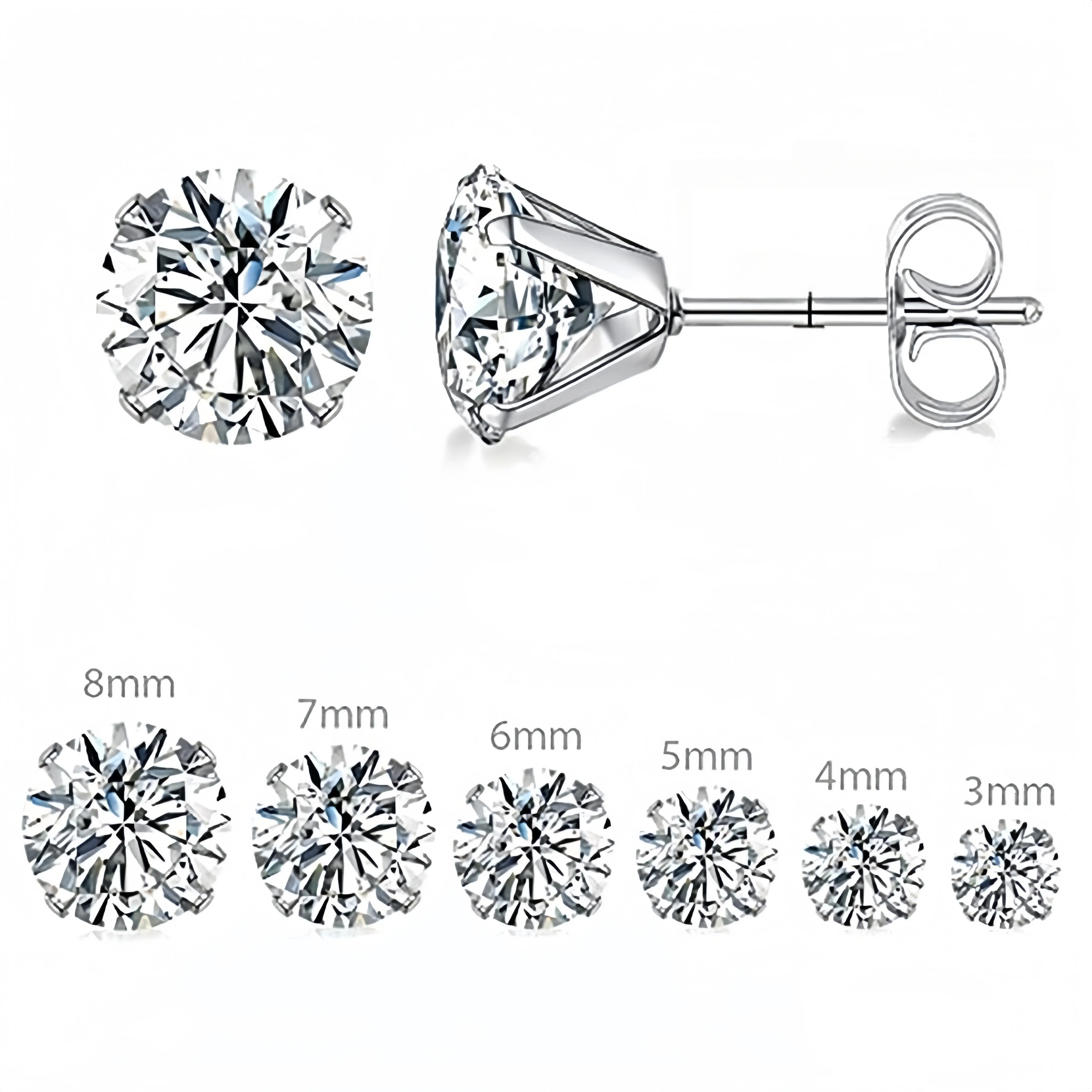 Men's 6-Pair Cubic Zirconia Disc Stud Earring Stacking Set - Hypoallergenic Cubic Zirconia, S925 Posts, Versatile Sizes (3/4/5/6/7/8mm), Waterproof, Daily Multiple Piercing Essentials, Cubiczirconia, Unisex, 3Mm, Earring Stack, Multi-Size, Hypoallergenic,