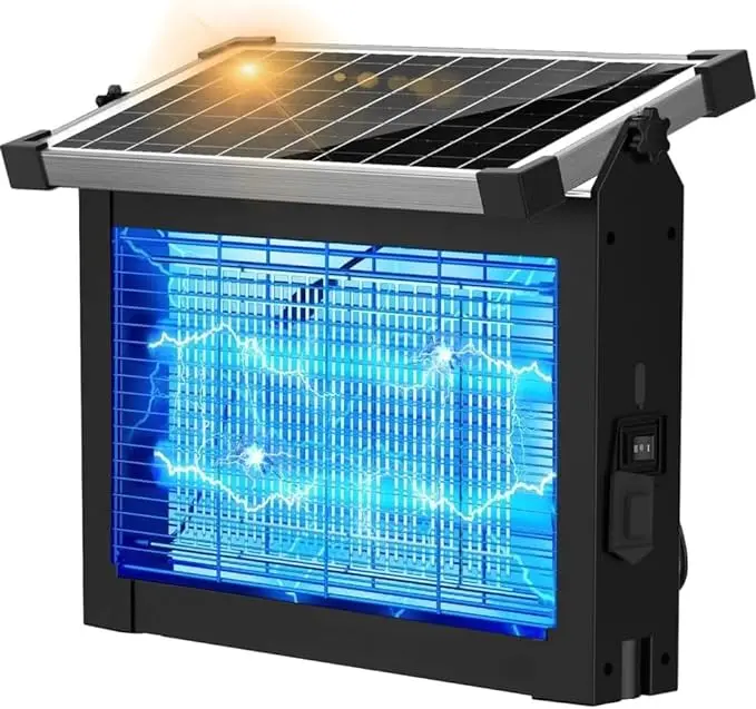 ZeChuan Solar Powered Cordless Bug Zapper - Outdoor Waterproof Rechargeable Killer with 10h Solar Charge, Auto/Manual Control, Brush-Off Cleaning, Batteries Included, Mosquito Control Solutions for No More Bites