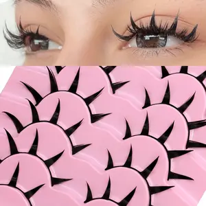 GROINNEYA 9 Pairs Anime Cosplay Spiky Full Strip Lashes Wispy Soft Mange Lashes C Crul Wispy Eyelashes Thin Band Cosmetic False Lashes Natural Long Eye Lashes Eyelash Extension Travel Essentials Makeup Tools Wispy Eyelash Clusters