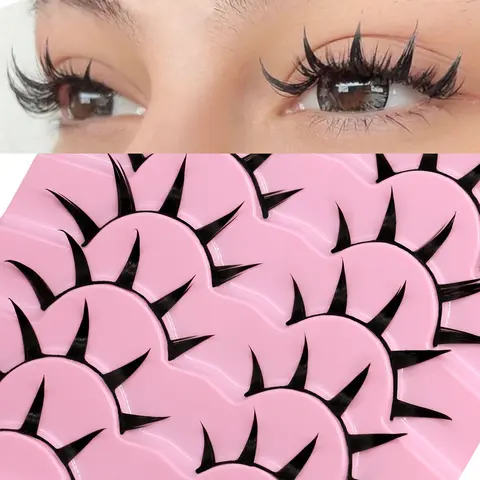 GROINNEYA 9 Pairs Anime Cosplay Spiky Full Strip Wispy Soft Mange C Curl Lashes Thin Band False Lashes, Fake Eyelash, Natural Long Lashes Eyelash Extension Travel Essentials Makeup Tools Wispy Eyelash Clusters Eyelash Falsies