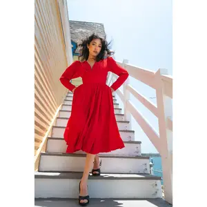 Luna 40s Swing Dress in Red Crepe | Laura Byrnes Design