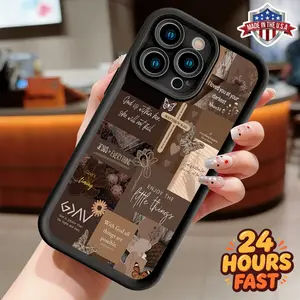 Boho Christian Collage Phone Case Brown Aesthetic Bible Verse Inspirational Quote Shockproof Soft Silicone Cover for iPhone 11 12 13 14 15 16 17 Pro Max Plus Air Religious Faith Gift Made in USA 24H Fast Shipping