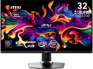 MSI 32 inch UHD 4K 240Hz Adaptive Sync HDR500 OLED Gaming Computer Monitor with Height Adjustable, Pivot, Swivel & Tilt Stand MPG 322UR QD-OLED X24