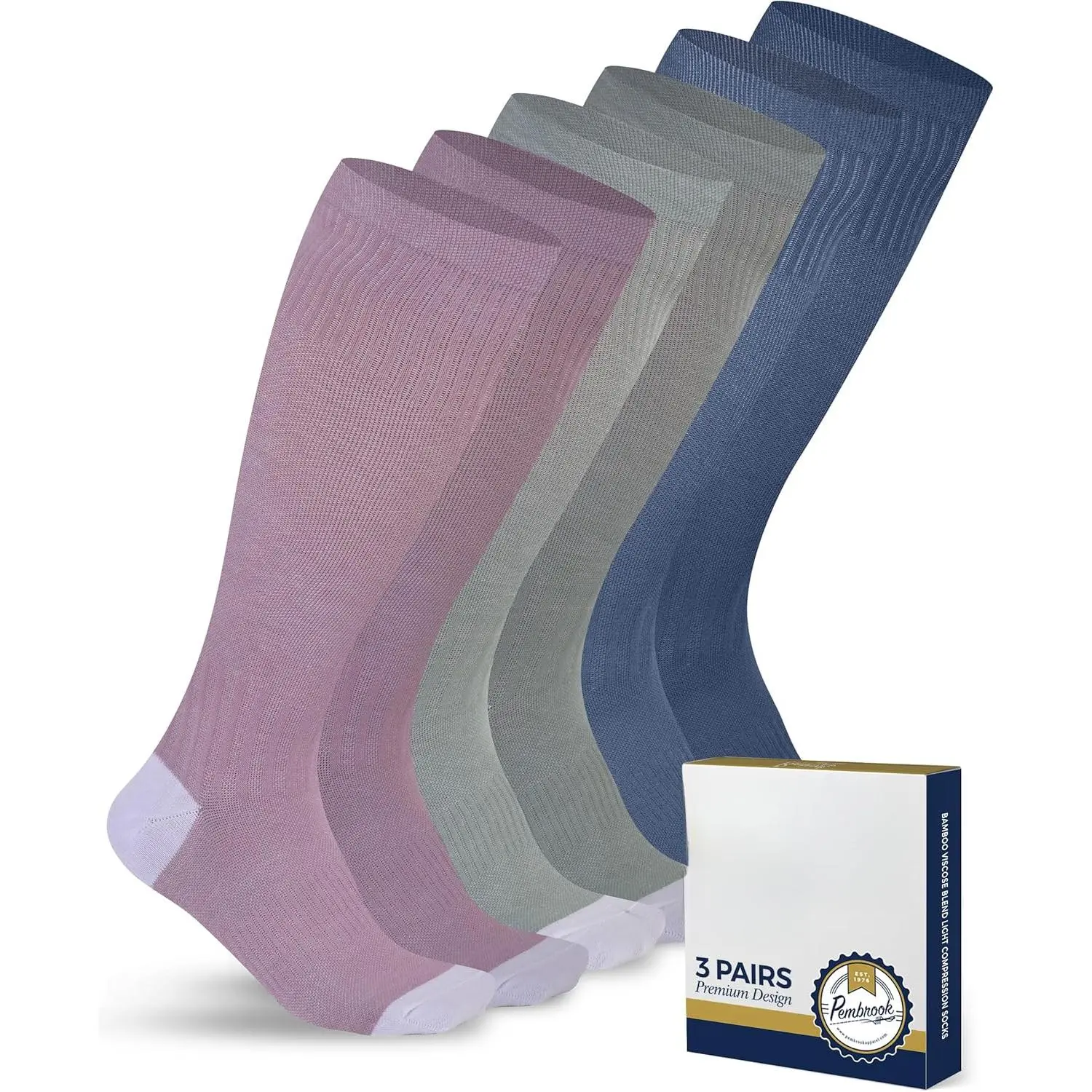 Bamboo Viscose Light Compression Socks - 3 Pairs |   8-15 mmhg Compression Socks |   Knee High Comt Support Socks