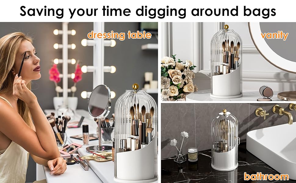 Dustproof Toothbrush Holders with Cover, Rotating Electric Toothbrush and Toothpaste Holder for Bathroom Countertop, 3 Slots Transparent Make up Brushes Organizer for Vanity Toothbrush  Brushes  Storage Bucket