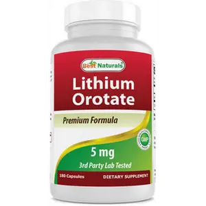 Best Naturals Lithium Orotate 5 mg 180 Capsules - Non GMO - Gluten Free
