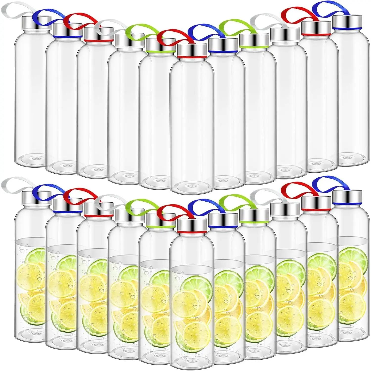 24 Pcs 17 oz Water Bottles Bulk with Caps Plastic Reusable Shaker Juice Cups with Stainless Steel Leak Proof Lids Sensory Bottles Empty for Crafts Sport Team Gifts School Party Supply