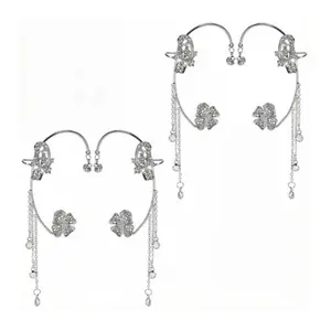 2PCS Butterfly Ear Cuffs Earrings for Women Rhinestone Butterfly Ear Wrap No Piercing Ear Cuff Clip Wrap On Earrings