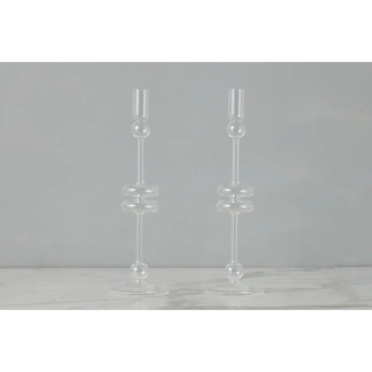 Clear Glass Candlestick Pair, Large