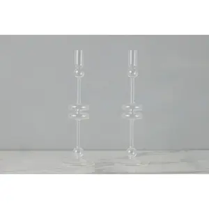 Clear Glass Candlestick Pair, Large
