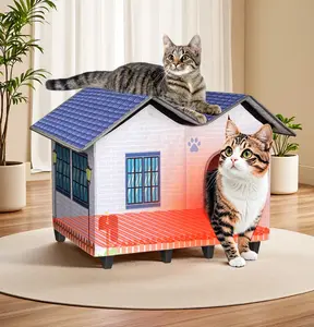 Large space heated cat house for indoor/outdoor cats and dogs with prints cat and dog house safe and warm large elevated heated cat bed wind and rainproof Provides a safe cat house suitable for stray cats and dogs over the winter Pet Supplies Enclosure