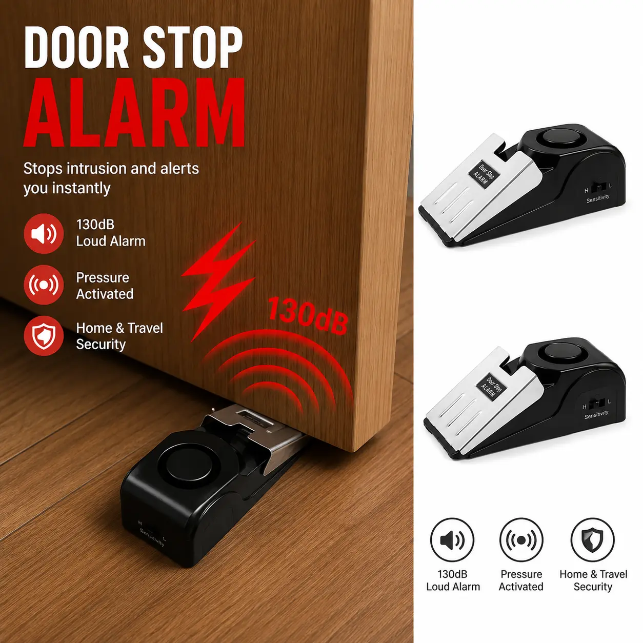 2 Pack Travel Door Alarm Portable Security Device for Hotel Room Apartment Home Door Safety Anti Intrusion Alarm with Easy Setup Compact Design