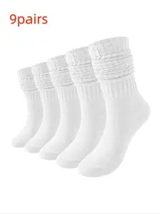 Random Women's Solid Socks, Soft Comfy Socks, Fashion Casual Comfy Crew Socks for Daily Outdoor Wear, Women Hosiery for Daily Travel Wear