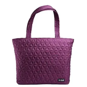 212 MAIN Lightweight Women's Quilted Tote Bag - Medport Fit & Fresh Metro Design, Built-in Lunch Compartment, Plum Color, Lightweight Work Bag, Insulated Lunch Bag