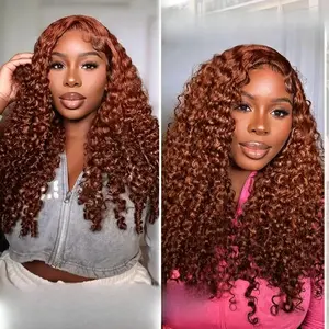 200% Density Glueless Reddish Brown Burmese Curly Human Hair Wig Pre Plucked 26 Inch