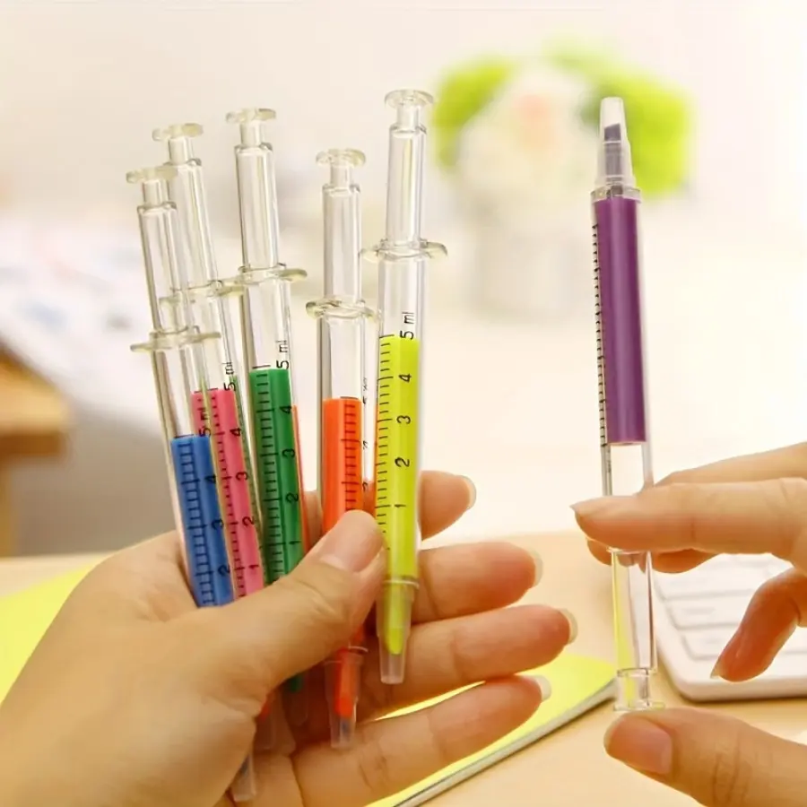 6 Pack Creative Syringe Shaped Highlighter Syringe Needle Shaped Colored Pens Highlighters Pens for Office School Marker Writing Tools, Writing Utensils, Back to School, School Supplies, Stationery, Art Markers, Colored Markers, Bulk Markers