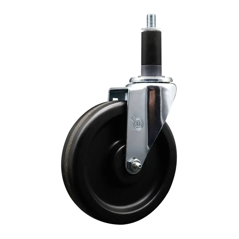 Service Caster SCC-EX20S615-PHS-118 Metal Phenolic Swivel Expanding Stem Chrome Casters, 6 in. Black Wheel, 1.13 in. Stem, 300 lbs Load Capacity, Round Hole Steel Support Pole Castors for Shop Projects, Work Tables