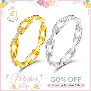 EOM Moissanite Hip Hop Unisex Chained Ring Copper Ring Jewelry Perfect Birthday Engagement Wedding Anniversary Gift for Men Women mothersdaygift