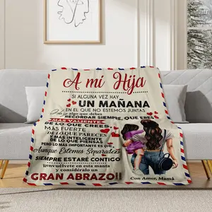 Letter & Heart Pattern Blanket, Slogan Print Blanket, 1 Count Soft Throw Blanket, Air-conditioned Room Blanket, Warm Nap Blanket for Home & Office & Travel, Gift for Daughter