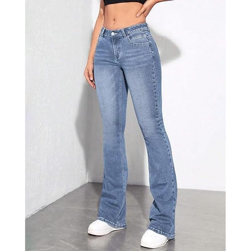 Flvsun- Women's Bell Bottom Jeans Low Waist Classic Stretch Flared Jeans Denim Bell Bottom Pants  Mom Jeans  90s Outfits  Low Rise Flared Jeans