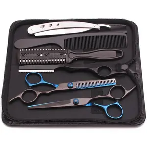 Hair Cutting Scissors Thinning Shears- Fcysy Professional Barber Sharp Hair Scissors Hairdressing Shears Kit with Haircut Accessories in Leather Case for Cutting Styling Hair for Women Men Pet