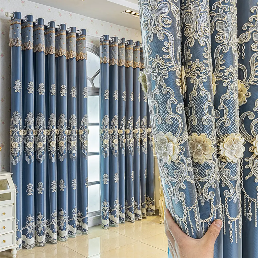 1pc Luxurious Rose Embroidered Blackout Curtain Set, Ideal for Living Room Bedroom Windows, Ring Top Treatment, Home Decor Drapes, Home Textile