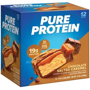 Pure Protein Chocolate Salted Caramel Whey Protein Isolate Bars - 19g Protein - 12ct