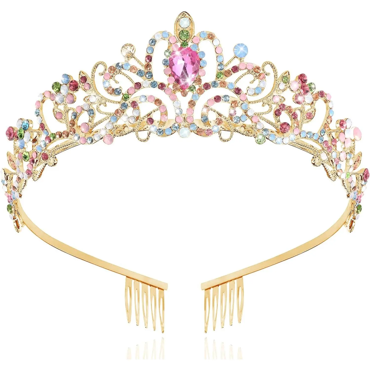 P-HDW035   Gold Crowns for Women and Girls, Queen Crystal Tiaras with White Rhinestone and Combs, Goddess Crown for Wedding Bride Birthday Princess Bridal Shower Hair Accessories for Women