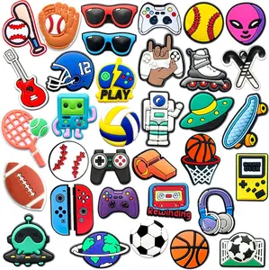 35 Pcs Cool Sports & Gaming Shoe Charms | PVC Clogs Pins Set for Boys Teens Men | Basketball, Soccer, Video Game, Astronaut Shoe Accessories