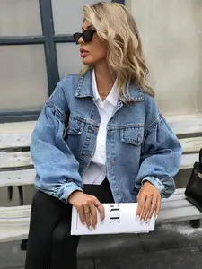 Women's Distressed Denim Jacket, Fashion Casual Long Sleeve Button Up Outerwear for Daily Wear, Ladies Clothes for All Seasons