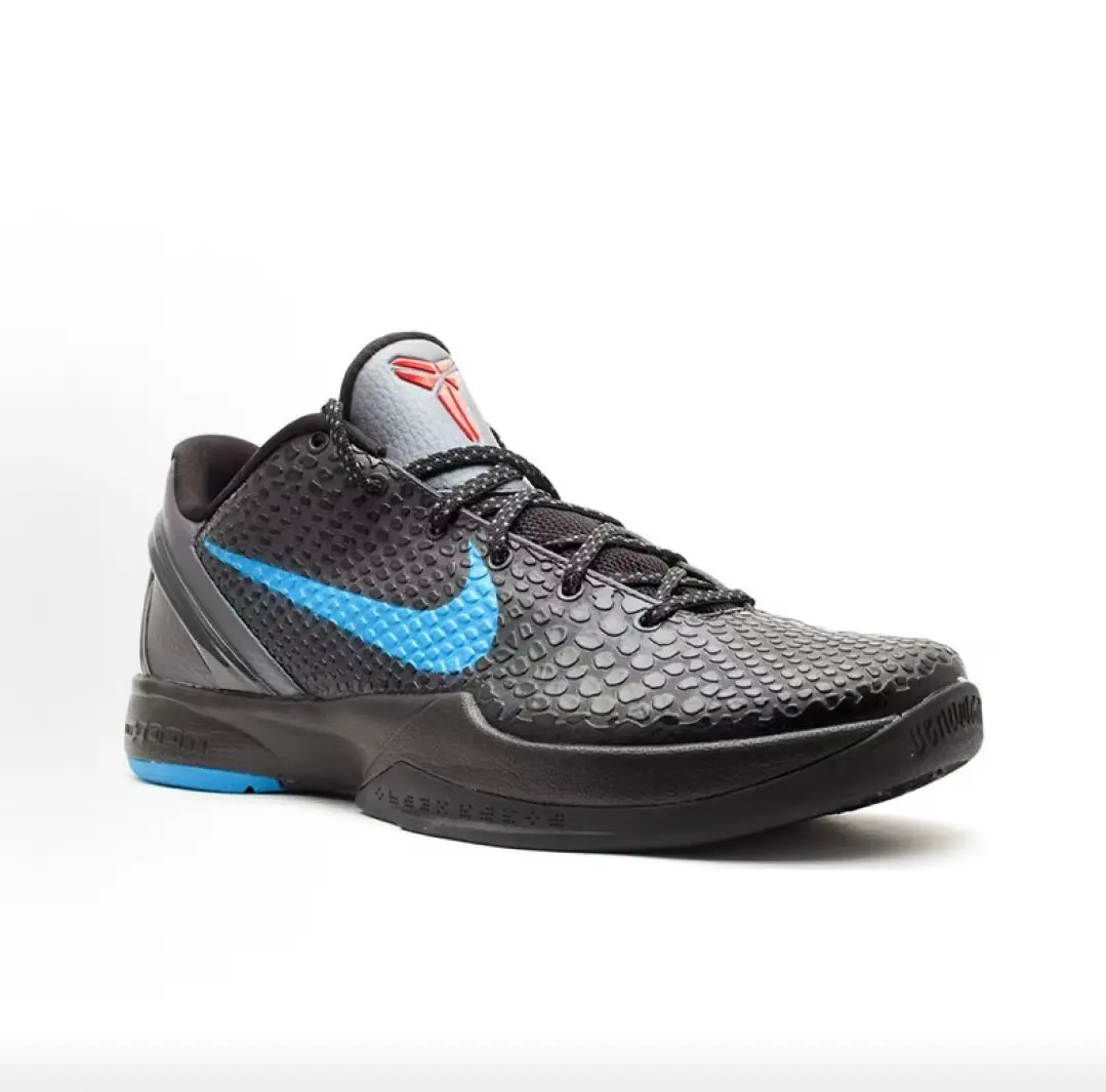 Minimalist All Black Honeycomb Knit Low Top Basketball Sneakers Matte Cyan Blue Side Logo Black Wrap Stabilizing Heel Two-Tone Black & Blue Cushion Midsole Breathable Lightweight Non Slip Trainer All Season Sports & Urban Dark Street Footwear