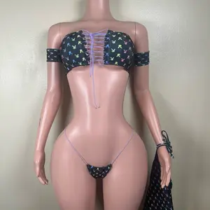 Rainbow Bunny Exotic Dancewear Set for Women with Accessories Womenswear Clothing Costumes Lady Comfort Underwear