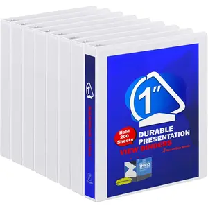 3 Ring Binder 1 Inch,  Sturdy 1"-Slant D Ring Binder with 2 Interior Pockets, Clear View Cover, PVC-Free, Fits 225 Sheets of  Letter Size Paper (8 Pack, White)