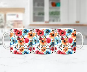 Customizable red and blue flowers coffee mug