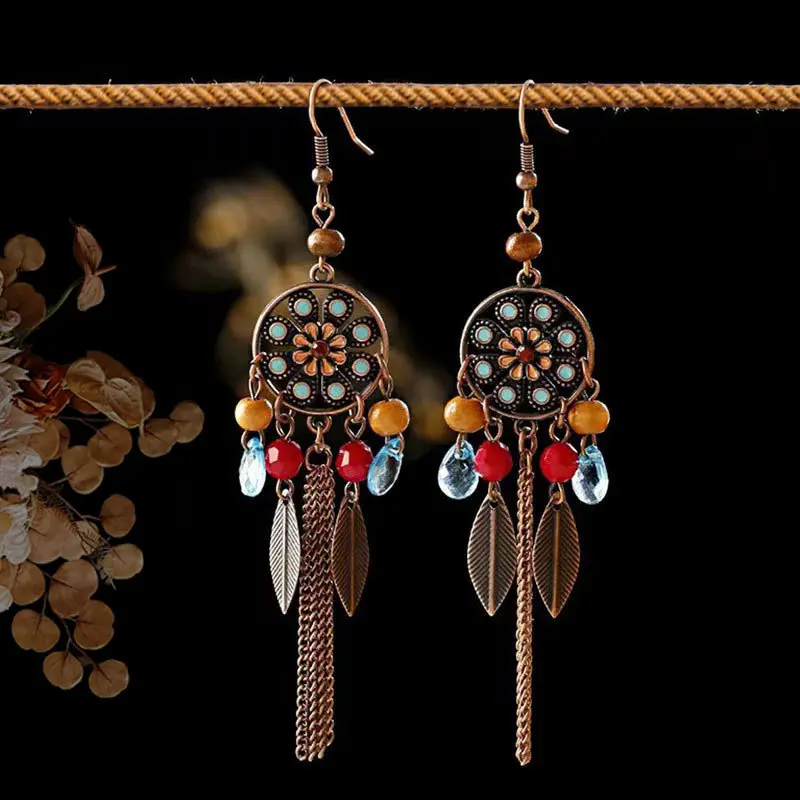 H2214 2 Chain tassel earrings