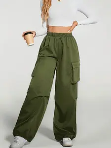 Women's High-Waisted Wide-Leg Multi-Pocket Casual Pants, Street Style Loose-Fitting Cargo Trousers, Trendy Fashionable Design