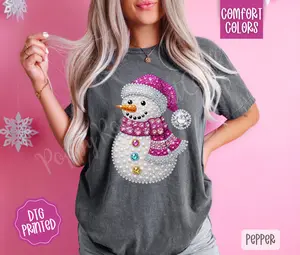 Faux Rhinestone Snowman Comfort Colors, Trendy Women's Winter Tshirt