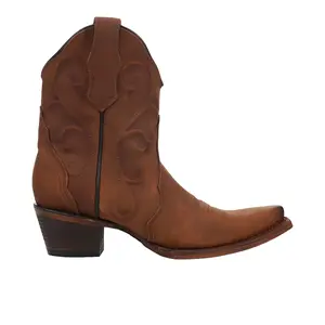 Circle G Womens Embroidered Snip Toe Pull On  Casual Boots Ankle Low Heel 1-2" - Brown