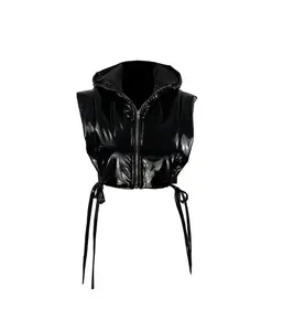 RENDEZVOUS - Noir Shine Puffer Vest | Womens Shiny Black Crop Vest (US, Alpha, One Size, Regular, Regular)